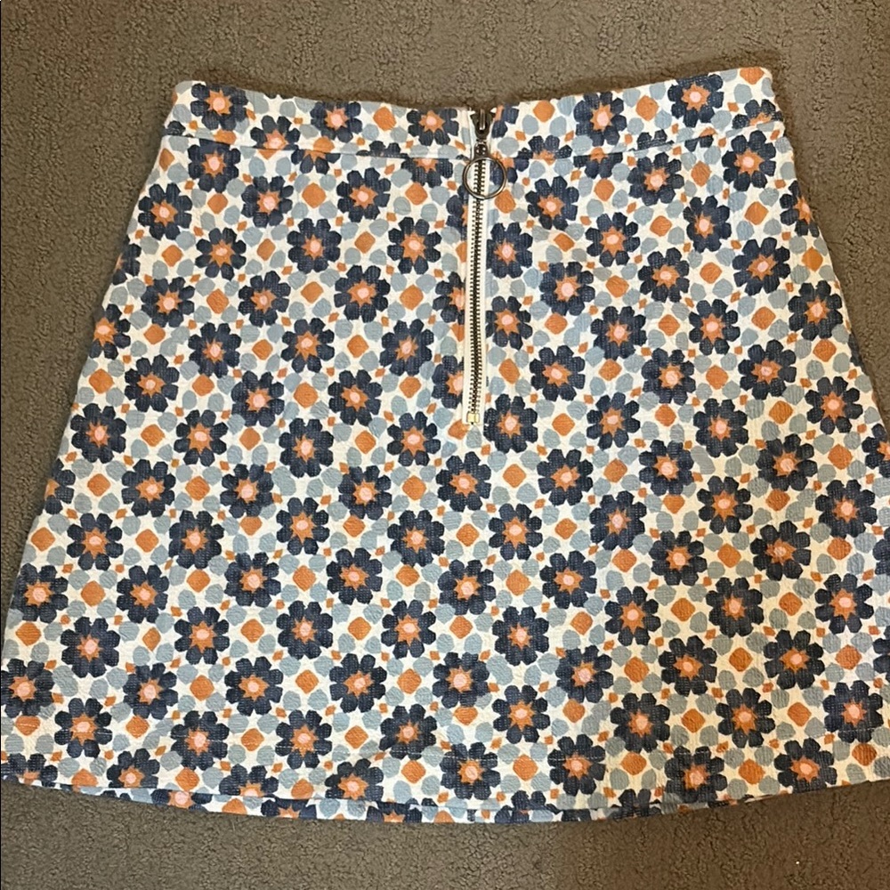 Abercrombie & Fitch Orange and Blue Floral A-Line Skirt